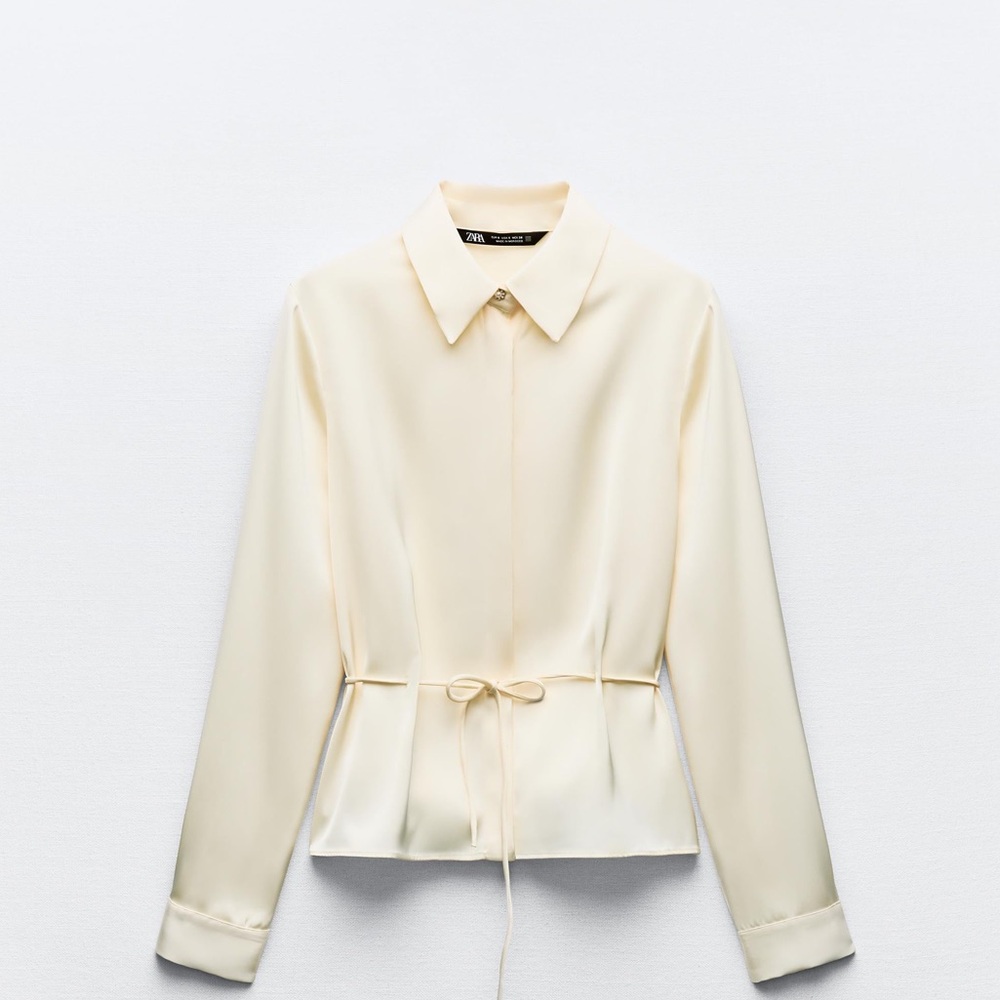 Zara Drawstring Waist Satin Blouse Shirt